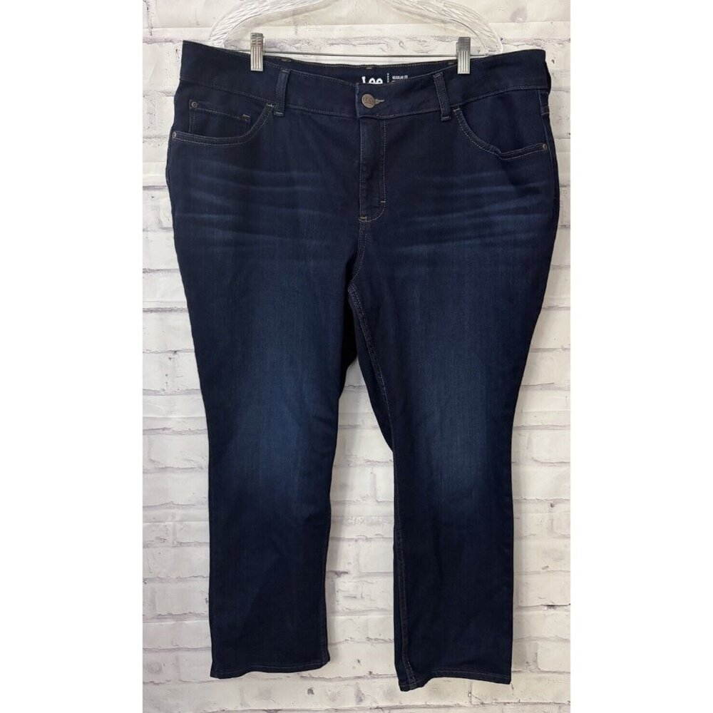 Lee Plus 22W‎ Petite Mid Rise Reg Fit Straight Dark Blue Jeans Stretch New W Tag
